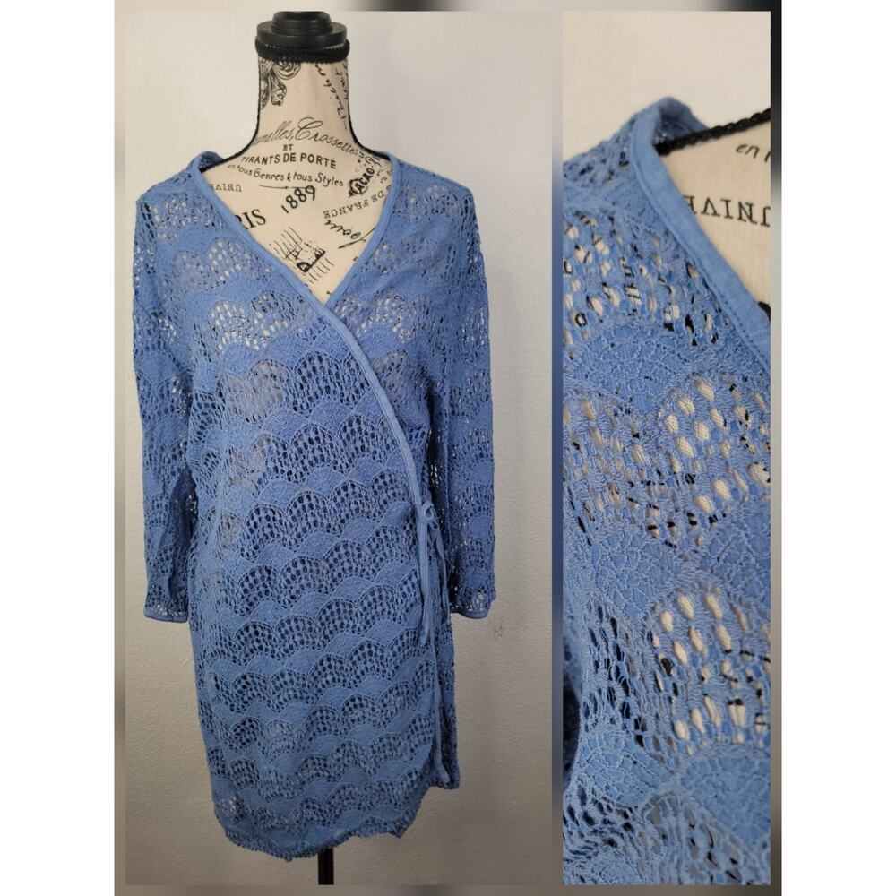 UGG Australia Wrap Kimono Women SZ Small Lizabeth Sheer Lace Robe Cover Up Blue